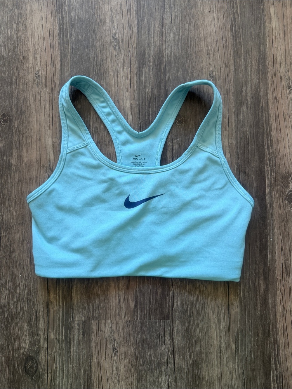 Nike Light Aqua Racerback Sports Bra with Navy Swoosh